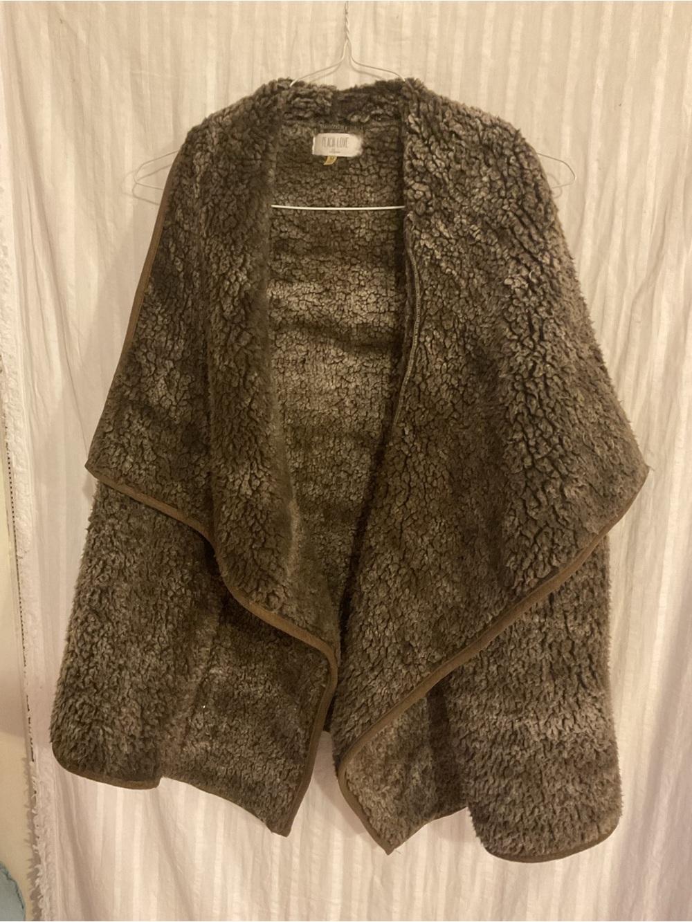 Peach Love Cozy Faux-Shearling Wrap Jacket /Vest - Brown Sz.M.